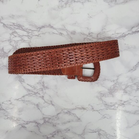 Vintage Woven Brown Leather Belt Women's Medium - Picture 9 of 12
